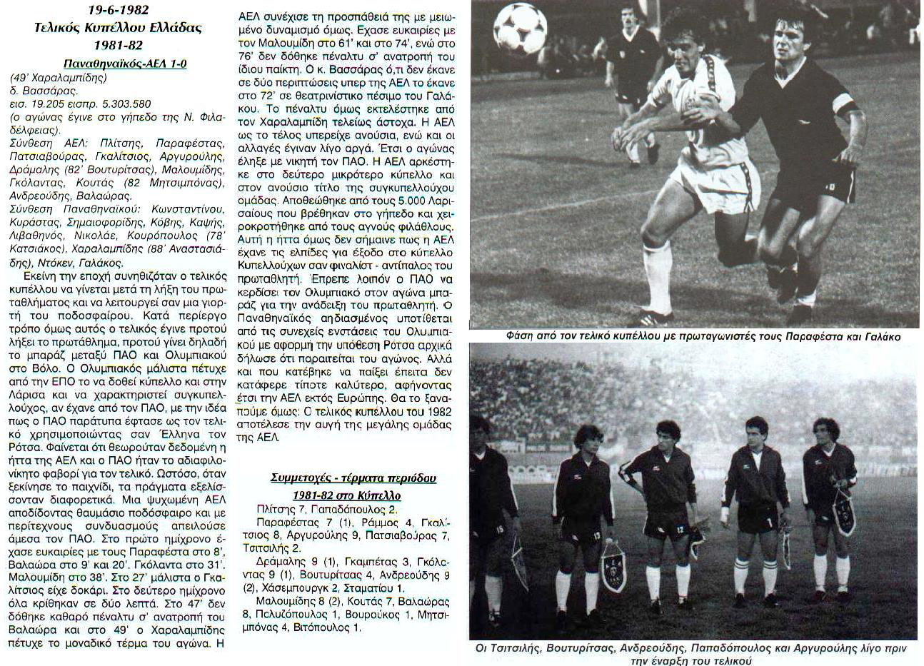 ΤΕΛΙΚΟΣ ΚΥΠΕΛΛΟΥ ΕΛΛΑΔΑΣ 19.06.1982 ΠΑΟ-ΑΕΛ 1-0